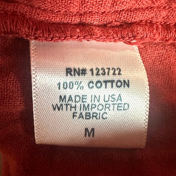 XIRENA Red Cotton Gauze V Neck Short Sleeve Relaxed Boxy Fit Tunic Top Women's M - Picture 7 of 7